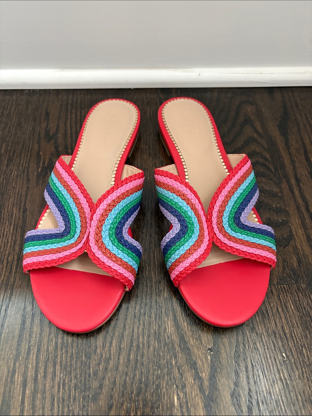 Boden Rainbow Braided Slide Sandals - Red Multicolor